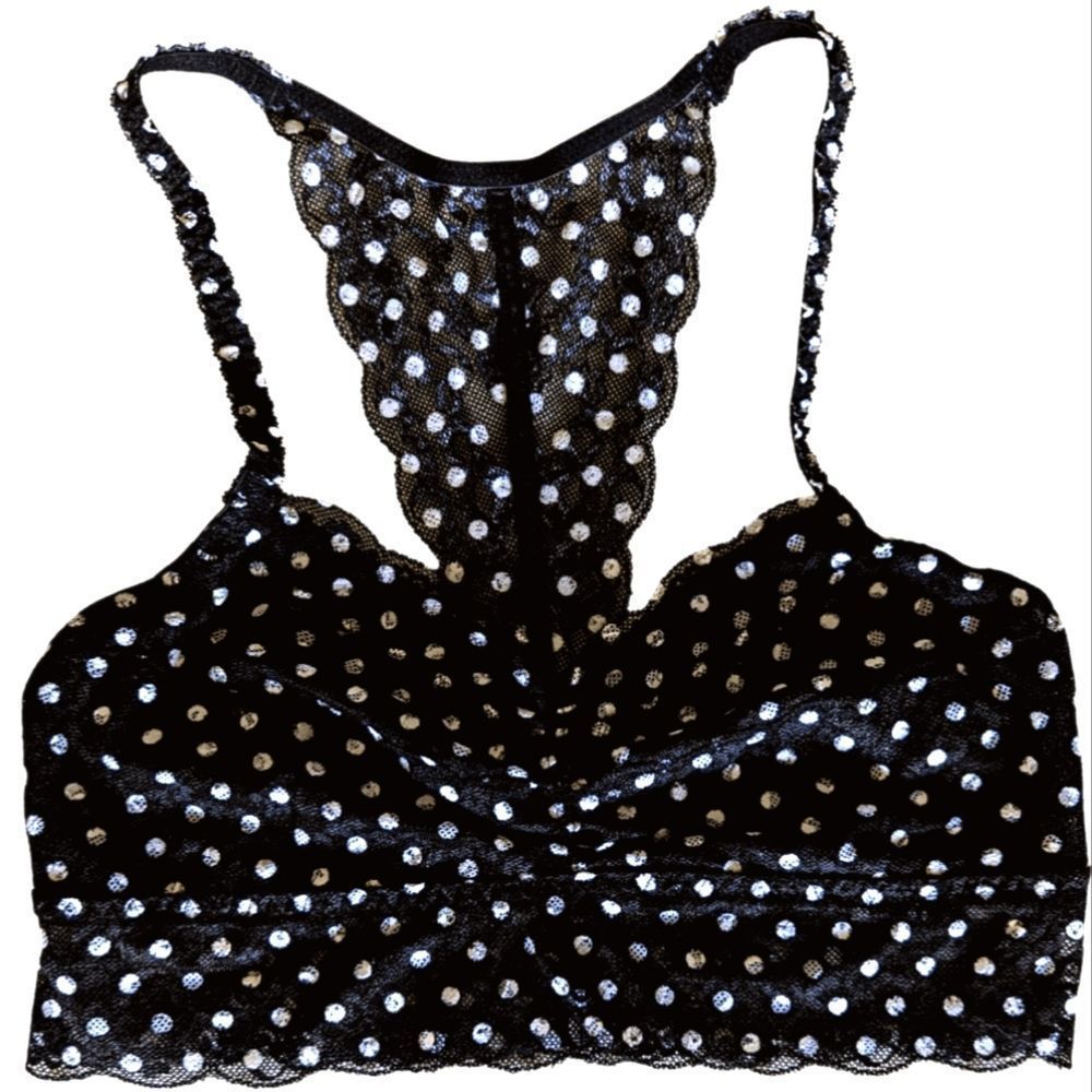 Victoria's Secret Pink black with polka dots racer back bralette in a size med